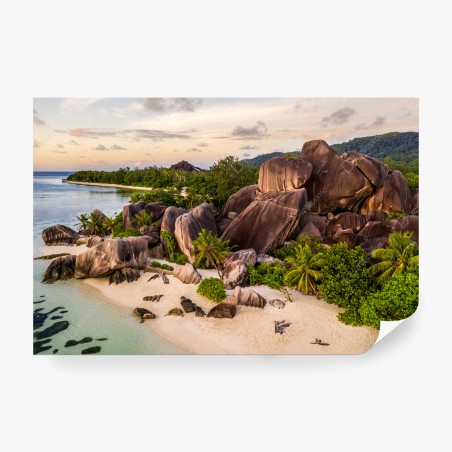 Wall mural Anse d'Argent tropical granite beach • Wallissimo®