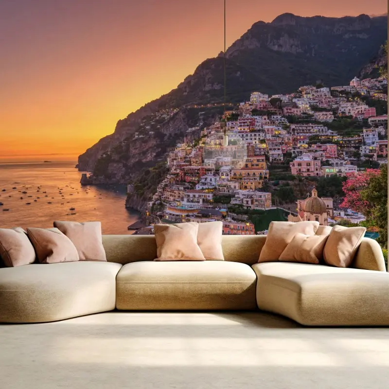 Wall mural sunset over Positano, Amalfi Coast