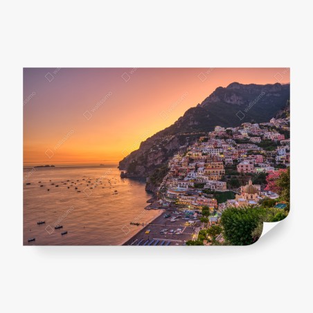 Wall mural sunset over Positano, Amalfi Coast • Wallissimo®