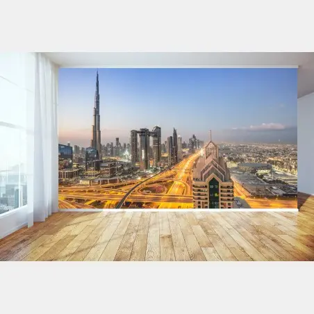 Wall mural Dubai skyline at dusk • Wallissimo®