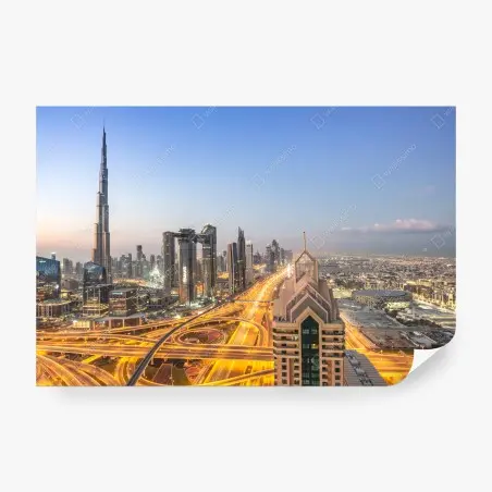 Wall mural Dubai skyline at dusk • Wallissimo®