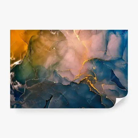 Wall mural blue and gold abstract marble pattern • Wallissimo®
