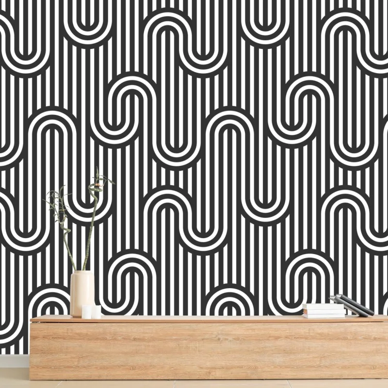 Wall mural black and white geometric optical pattern