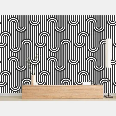 Wall mural black and white geometric optical pattern • Wallissimo®