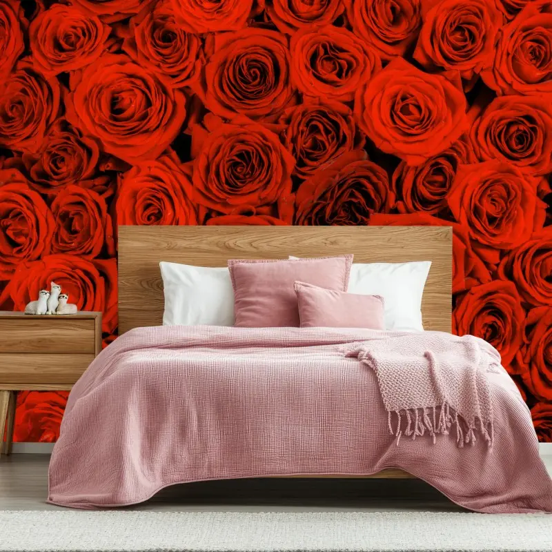 Wall mural lush red rose bouquet