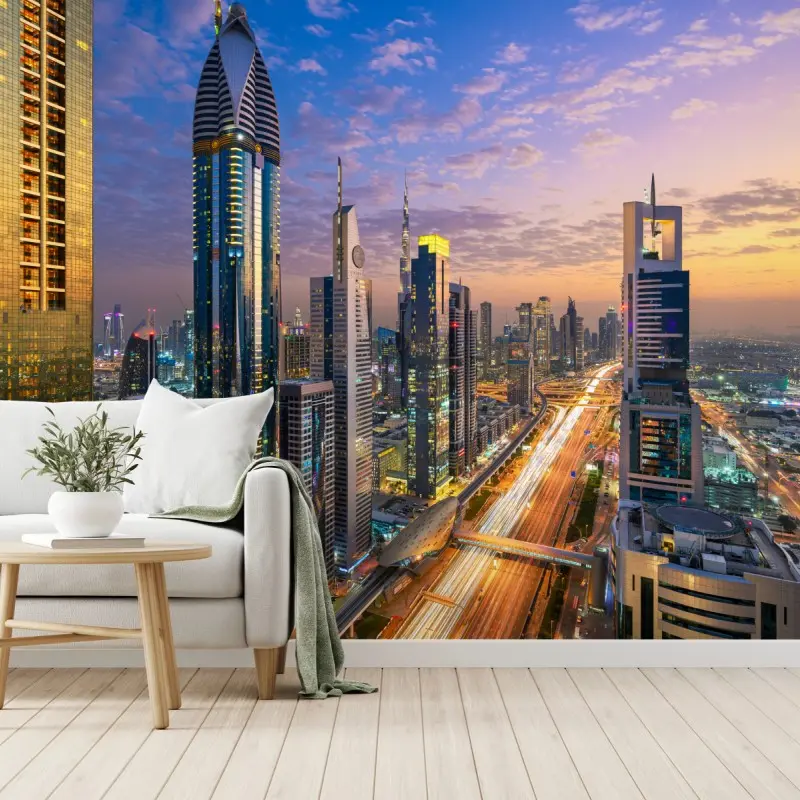 Wall mural Dubai skyline at dusk