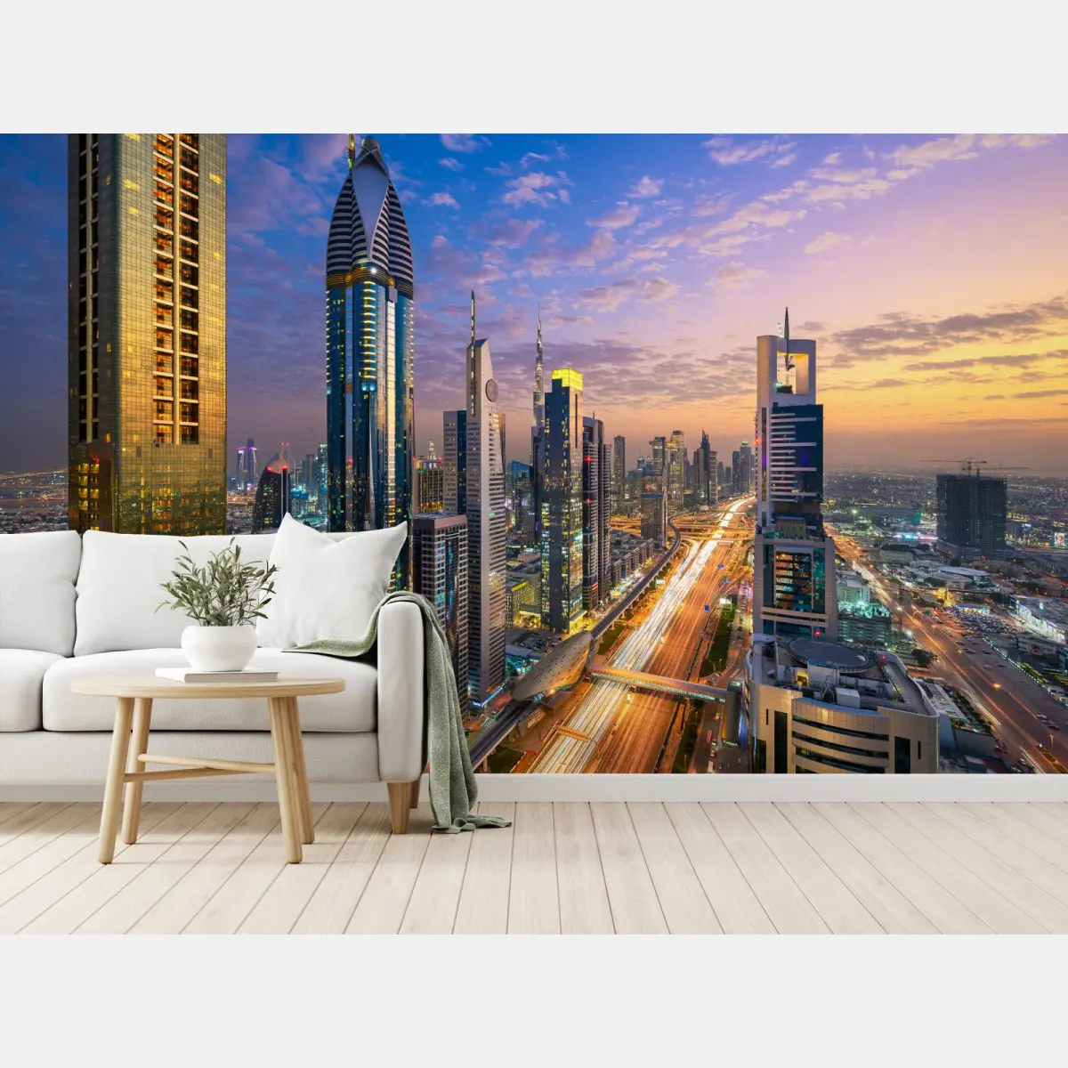 Wall mural Dubai skyline at dusk • Wallissimo®