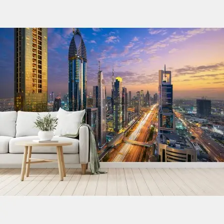 Wall mural Dubai skyline at dusk • Wallissimo®