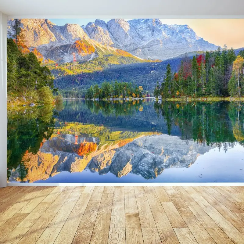 Wall mural autumn reflections on Eibsee at Zugspitze