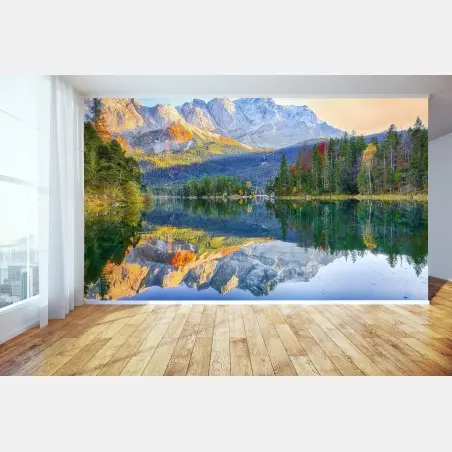 Wall mural autumn reflections on Eibsee at Zugspitze • Wallissimo®