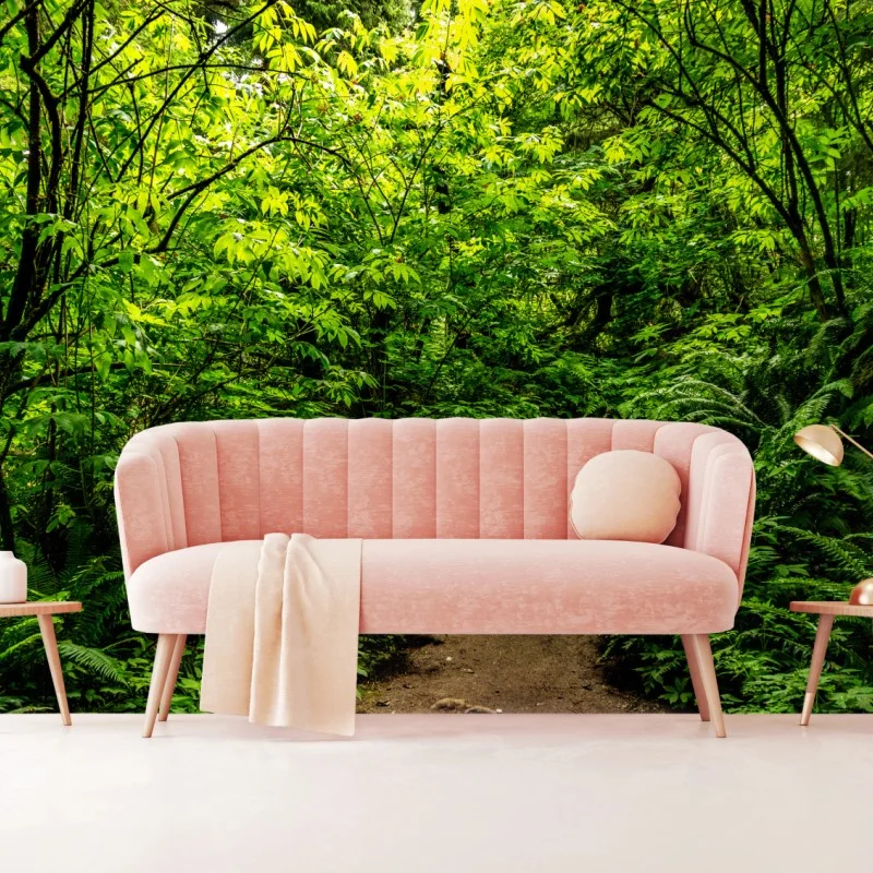 Wall mural lush green forest trail