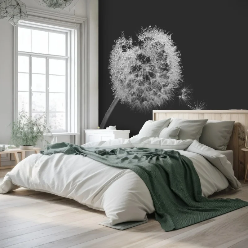 Wall mural delicate dandelion in monochrome