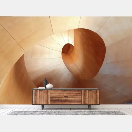 Wall mural warm wooden spiral staircase • Wallissimo®