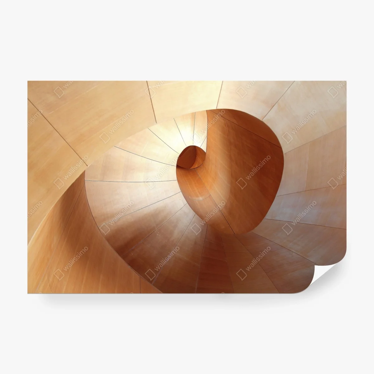 Wall mural warm wooden spiral staircase • Wallissimo®