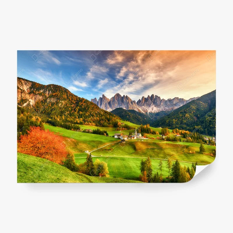 Wall mural autumn sunset over Santa Maddalena, Dolomites