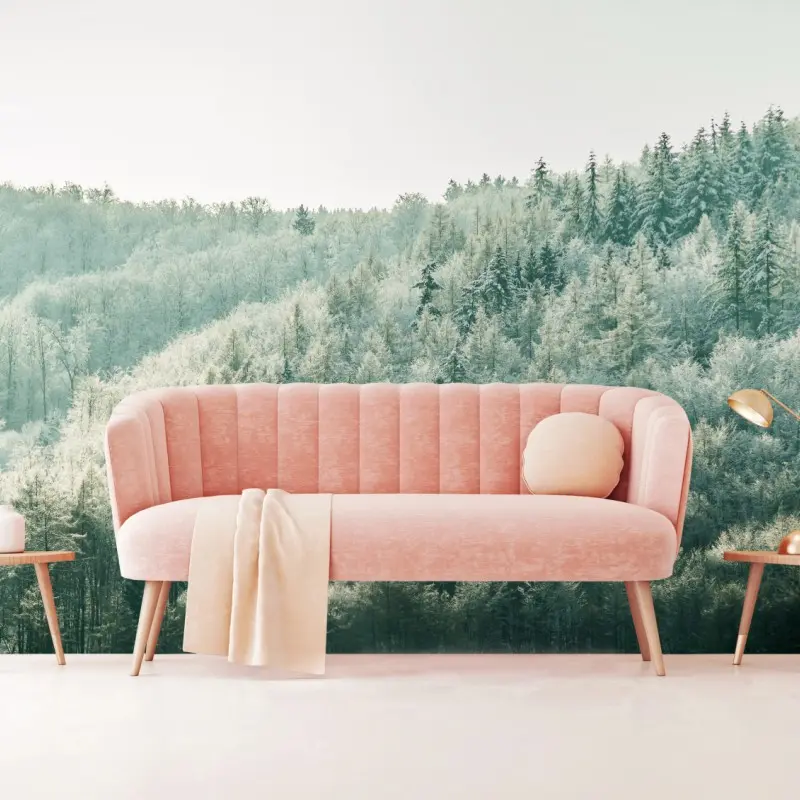 Wall mural misty frosted forest landscape