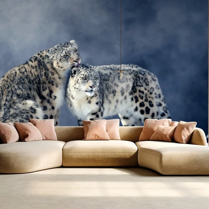 Wall mural majestic snow leopards in winter