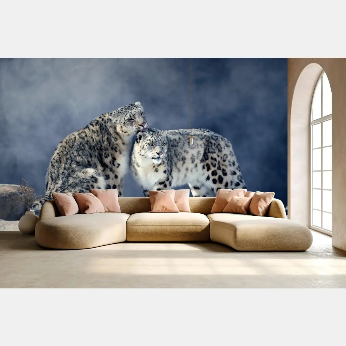 Wall mural majestic snow leopards in winter • Wallissimo®