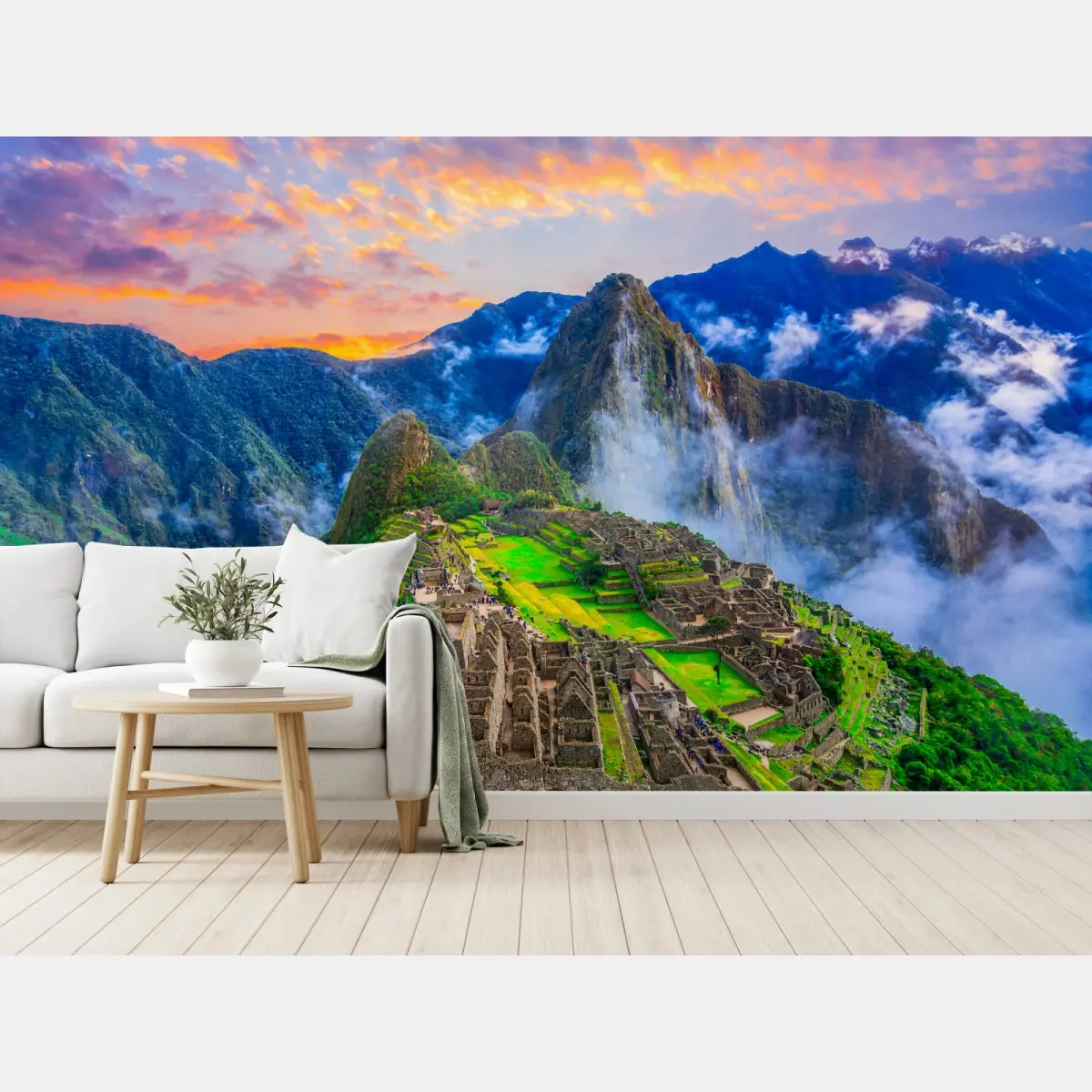 Wall mural sunset over Machu Picchu ancient Inca citadel • Wallissimo®