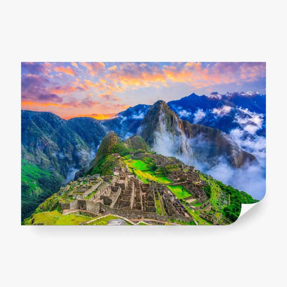Wall mural sunset over Machu Picchu ancient Inca citadel • Wallissimo®