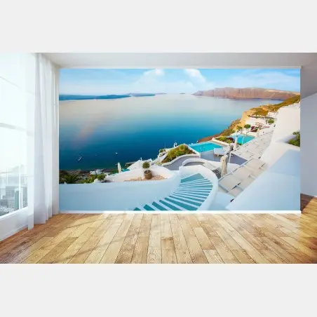 Wall mural Santorini sea view terrace • Wallissimo®