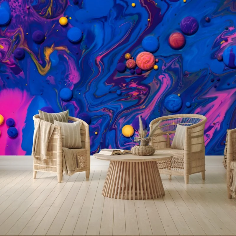 Wall mural vibrant cosmic paint swirls