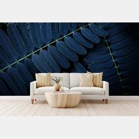Wall mural blue leaf pattern • Wallissimo®