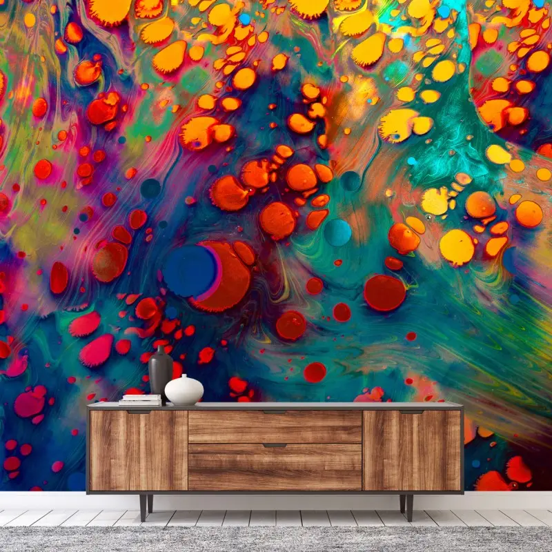 Wall mural vibrant turquoise and orange marble art