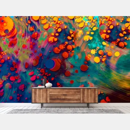 Wall mural vibrant turquoise and orange marble art • Wallissimo®