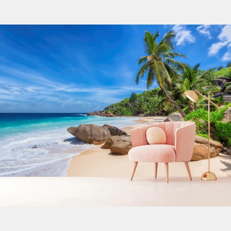 Wall mural tropical palm beach seascape • Wallissimo®