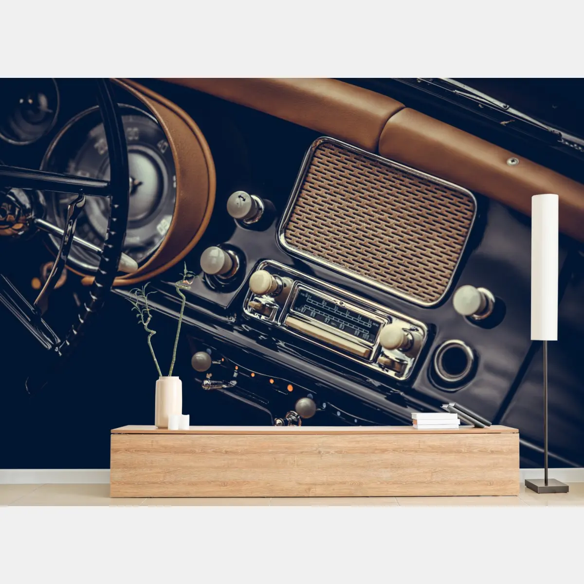 Wall mural vintage car dashboard close-up • Wallissimo®
