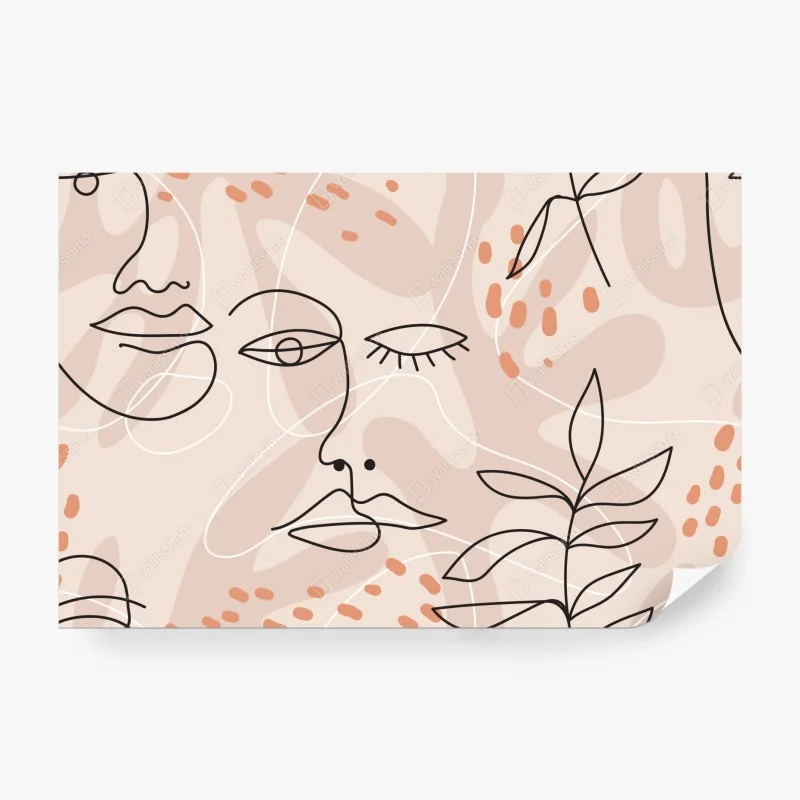 Wall mural soft pastel line art faces