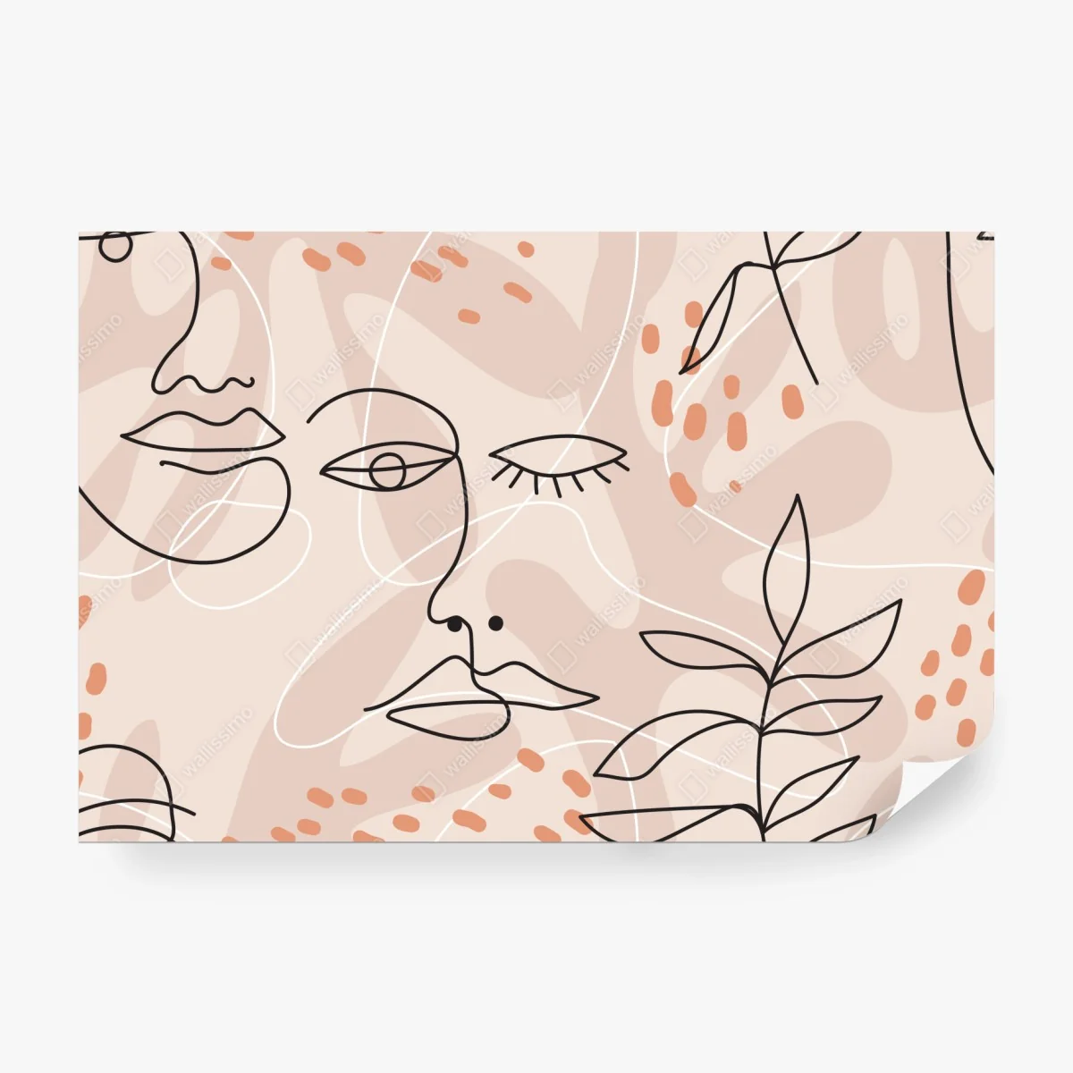 Wall mural soft pastel line art faces ⁕ Wallissimo®