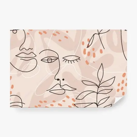Wall mural soft pastel line art faces • Wallissimo®
