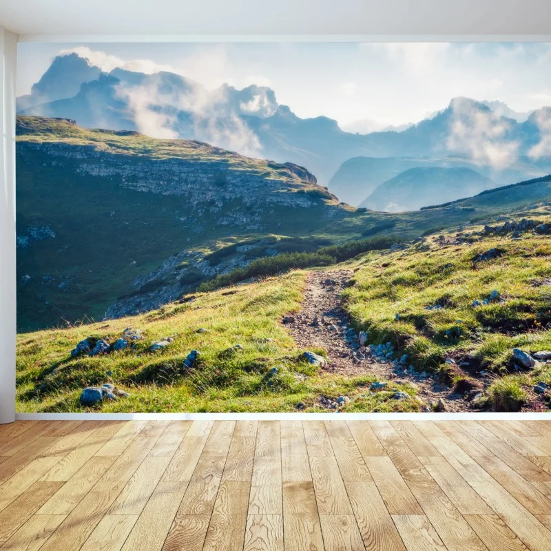 Wall mural foggy morning at Monte Piana, Dolomites