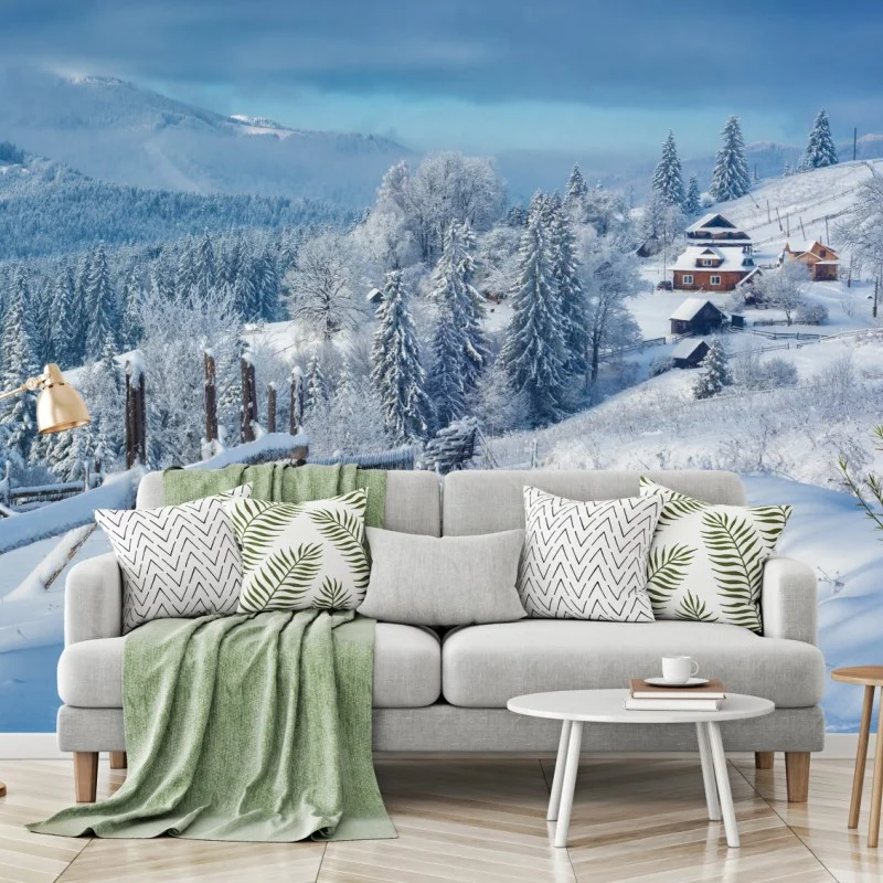 Wall mural winter path to an alpine village