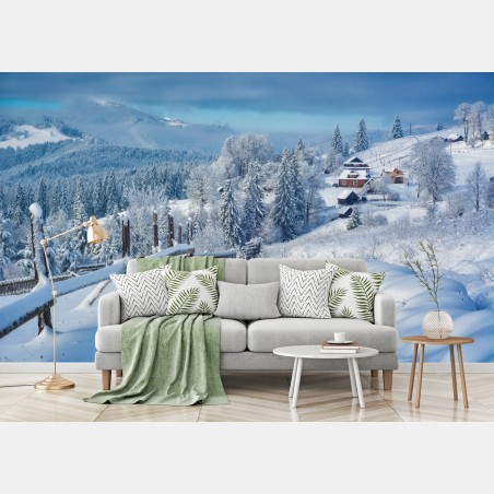 Wall mural winter path to an alpine village • Wallissimo®