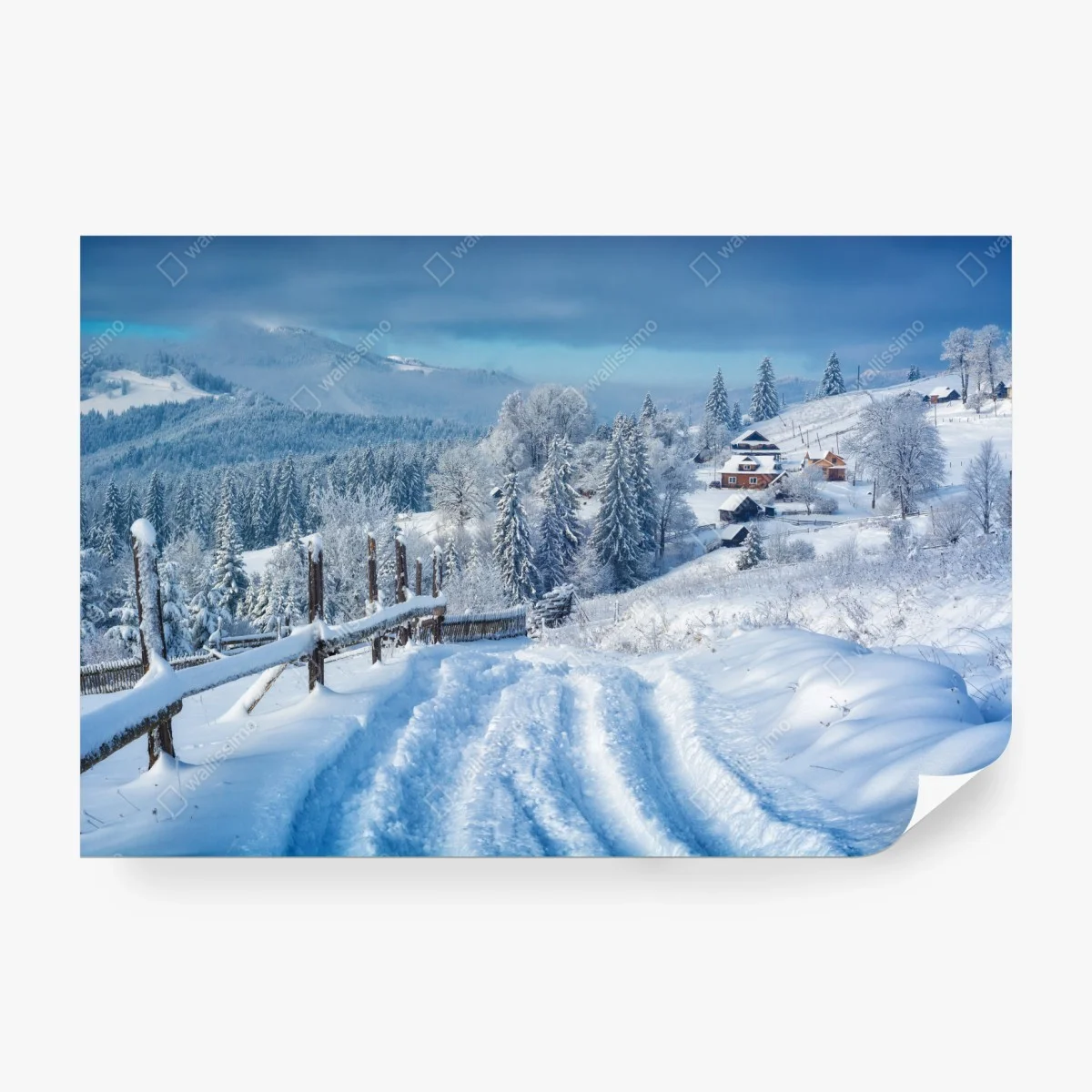 Wall mural winter path to an alpine village • Wallissimo®