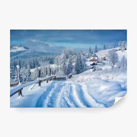 Wall mural winter path to an alpine village • Wallissimo®