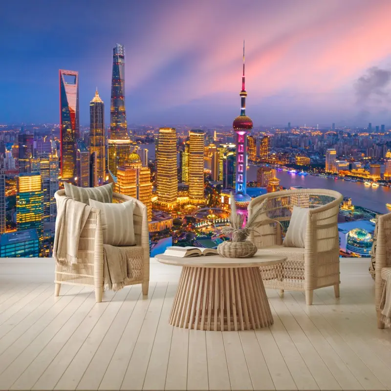 Wall mural Shanghai skyline at dusk