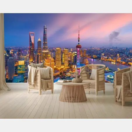 Wall mural Shanghai skyline at dusk • Wallissimo®