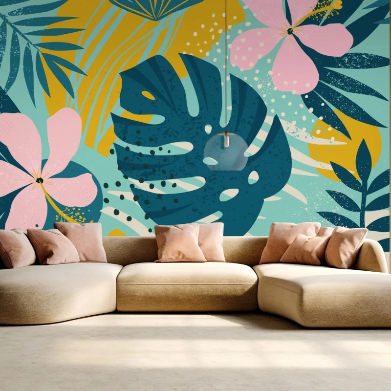 Wall mural tropical leaves and blooms