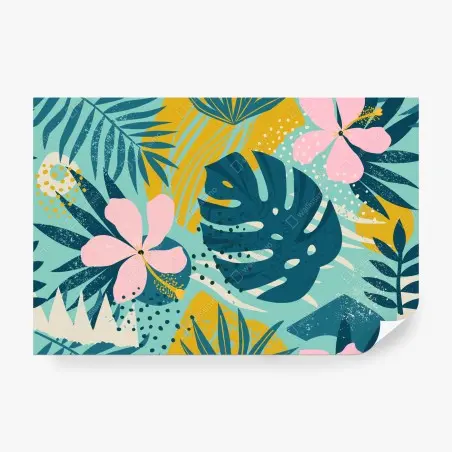 Wall mural tropical leaves and blooms • Wallissimo®