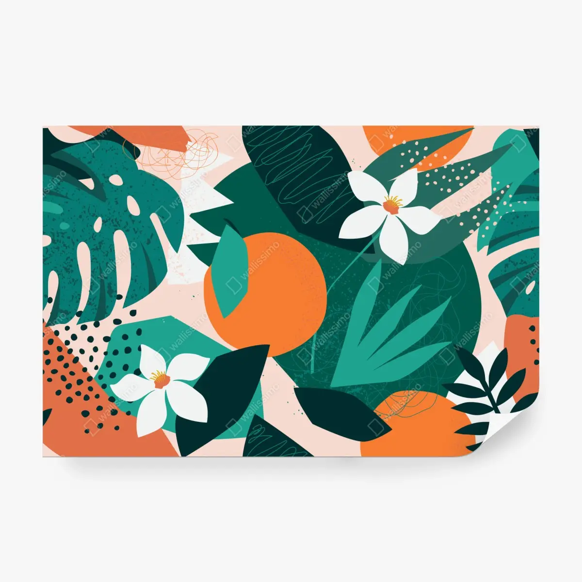 Wall mural tropical leaves and citrus illustration • Wallissimo® Wall mural tropical leaves and citrus illustration • Wallissimo®