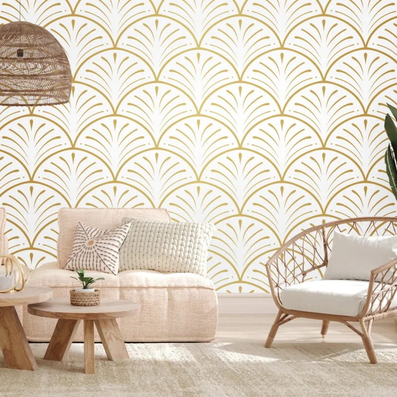 Wall mural gold art deco fan pattern