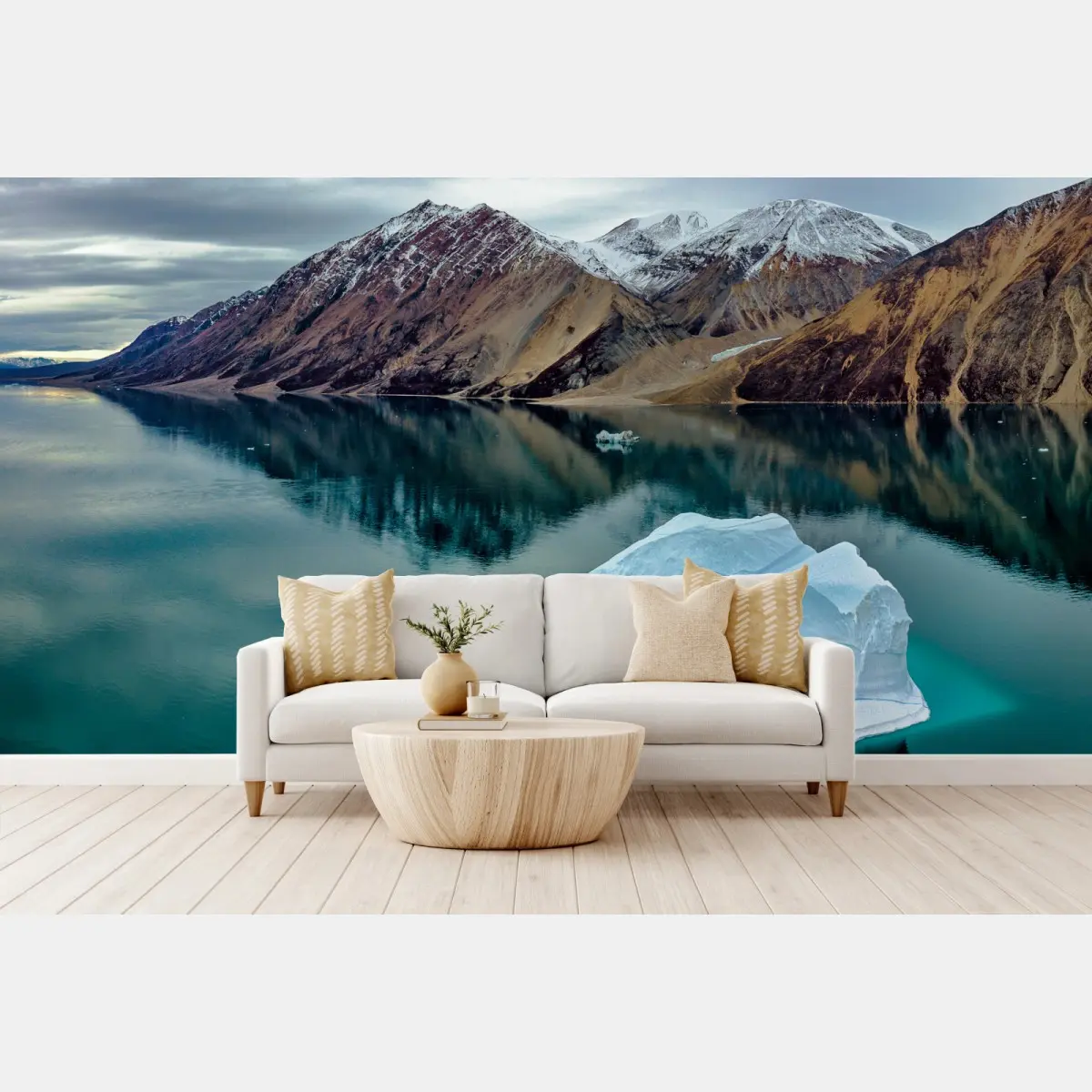 Wall mural iceberg and mountain reflections in turquoise waters • Wallissimo®