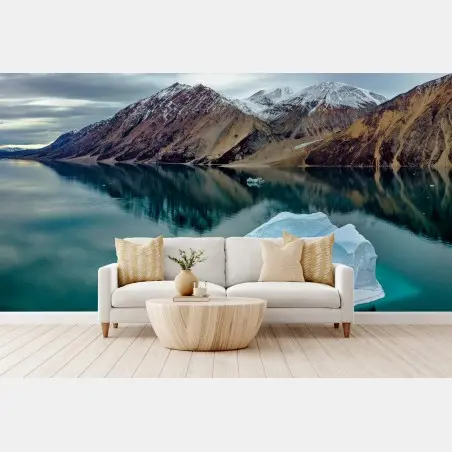 Wall mural iceberg and mountain reflections in turquoise waters • Wallissimo®