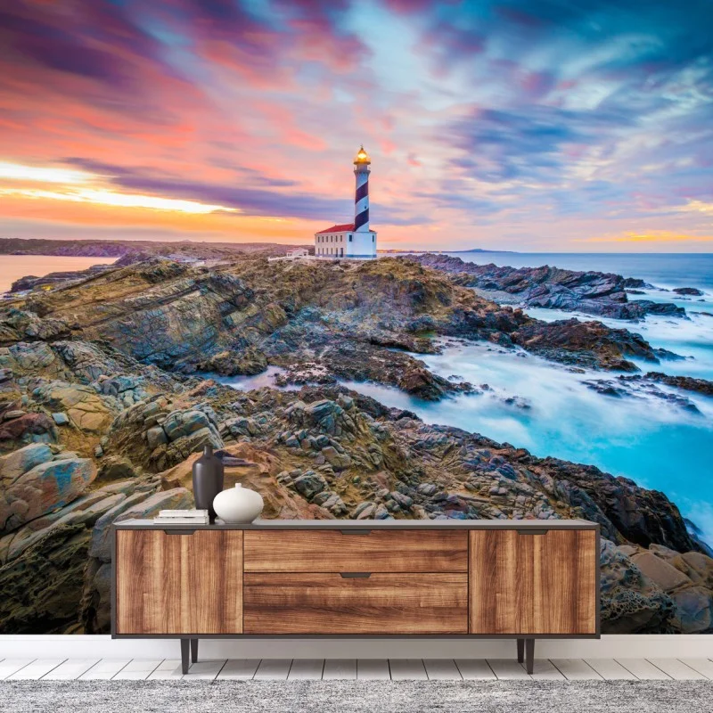 Wall mural sunset at Favaritx lighthouse, Minorca
