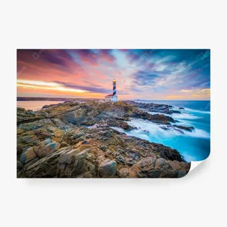 Wall mural sunset at Favaritx lighthouse, Minorca • Wallissimo®