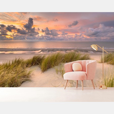 Wall mural sunset over Zeeland dunes • Wallissimo®